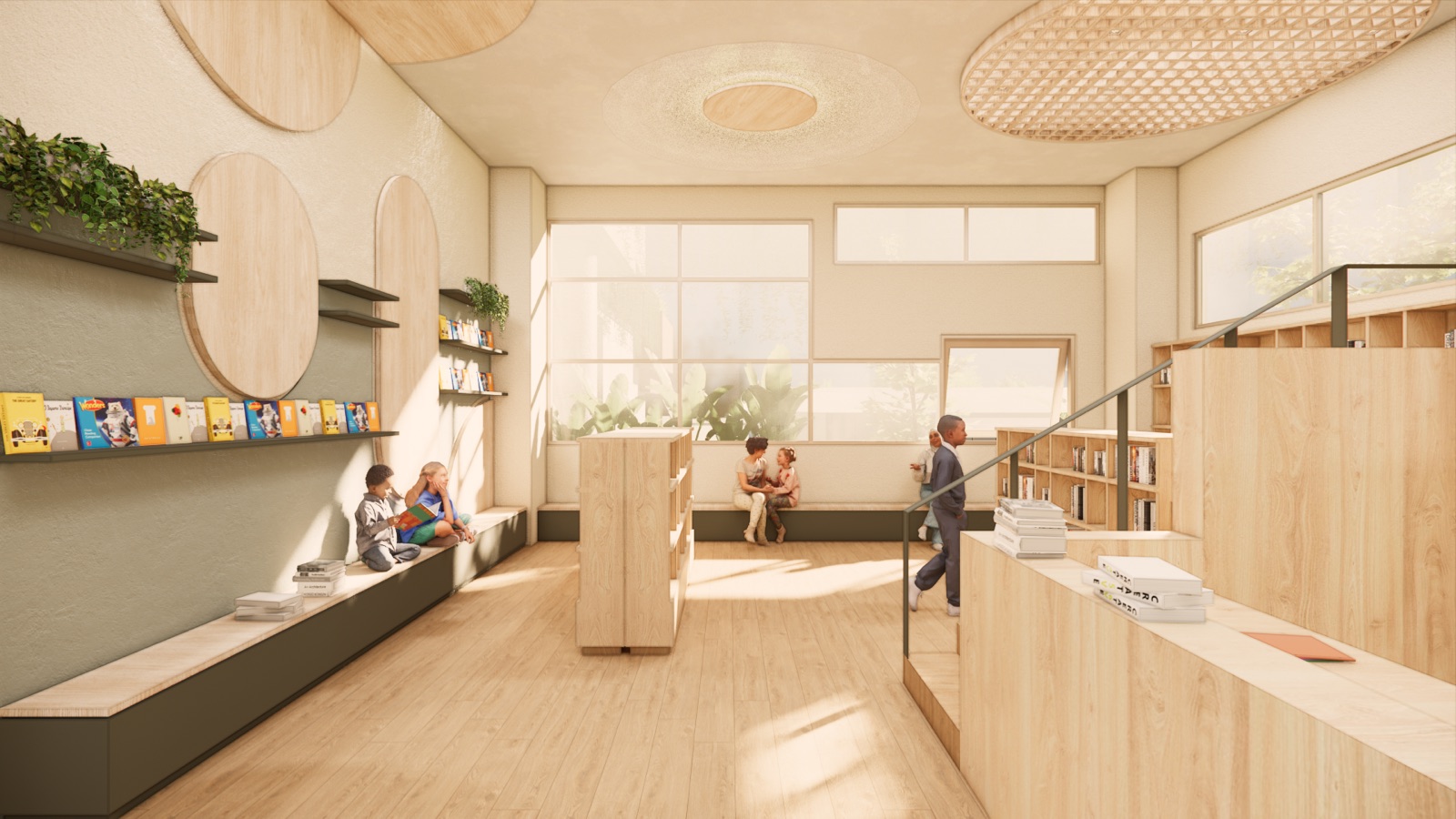 Render of the new Elementary campus — library